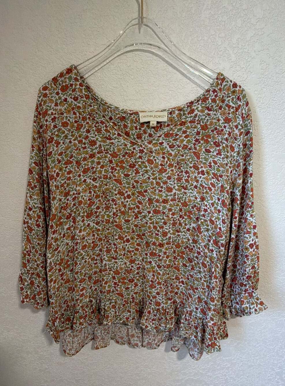Cynthia Rowley Floral Peasant Top Size M Blouse Ruffled Viscose